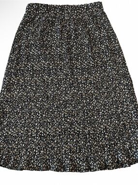 Pleione Black Ditsy Floral Pleated Midi Skirt Size S